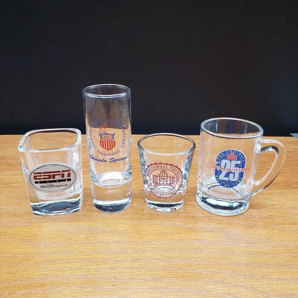 Lot 4 Sports Collectible Shot Glasses ESPN Disney Olympic Training Pro Football